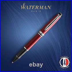Waterman Expert Rollerball Pen, Dark Red with Chrome Trim, Fine Point with Bl