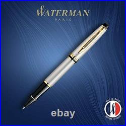Waterman Expert Rollerball Pen Stainless Steel with 23k Gold Trim Fine Point