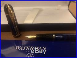 Waterman Phileas Blue Marble Gold Fountain Pen Fine Point New In Box