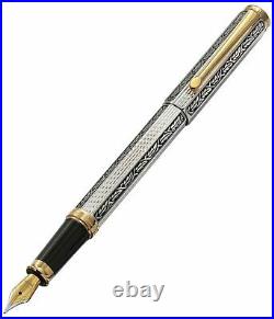 Xezo Handcrafted Legionnaire 18K Gold Platinum Plated Fountain Pen, Fine Point