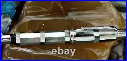 Xezo Maestro Black/White MOP 18K Gold Fine Nib Fountain Pen, Platinum Plated. LE