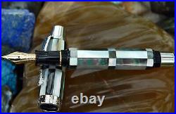 Xezo Maestro Black/White MOP 18K Gold Fine Nib Fountain Pen, Platinum Plated. LE