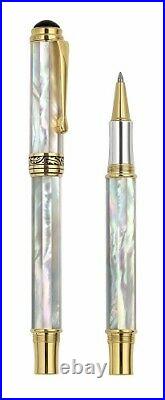 Xezo Maestro White Mother Of Pearl Rollerball Pen, Fine Point. 18k Gold Plated