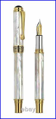 Xezo Maestro White Mother of Pearl Fountain Pen, Fine Point. 18k Gold Plated