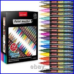 ZEYAR Acrylic Paint Pens, Water based Extra Fine Point, 32 vibrant colors, Ink